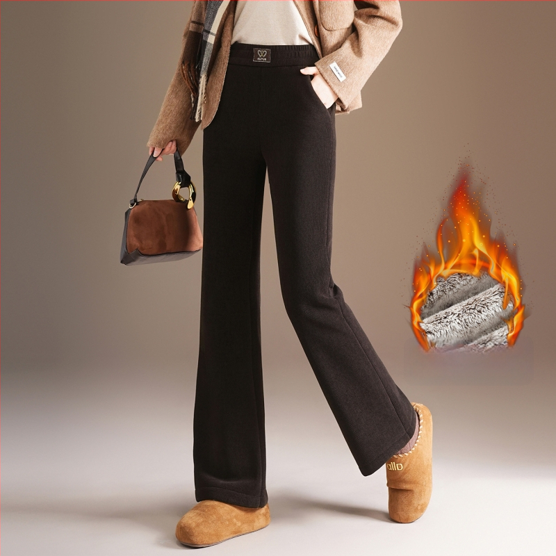 Dámske široké nohavice z corduroy s fleece podšívkou, vysoký pás, hrubé na zimu 2025, elegantný dochádzkový štýl