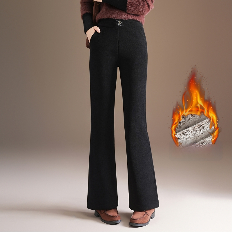 Dámske široké nohavice z corduroy s fleece podšívkou, vysoký pás, hrubé na zimu 2025, elegantný dochádzkový štýl
