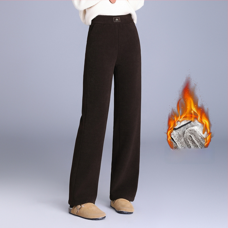 Dámske široké nohavice z corduroy s fleece podšívkou, vysoký pás, hrubé na zimu 2025, elegantný dochádzkový štýl