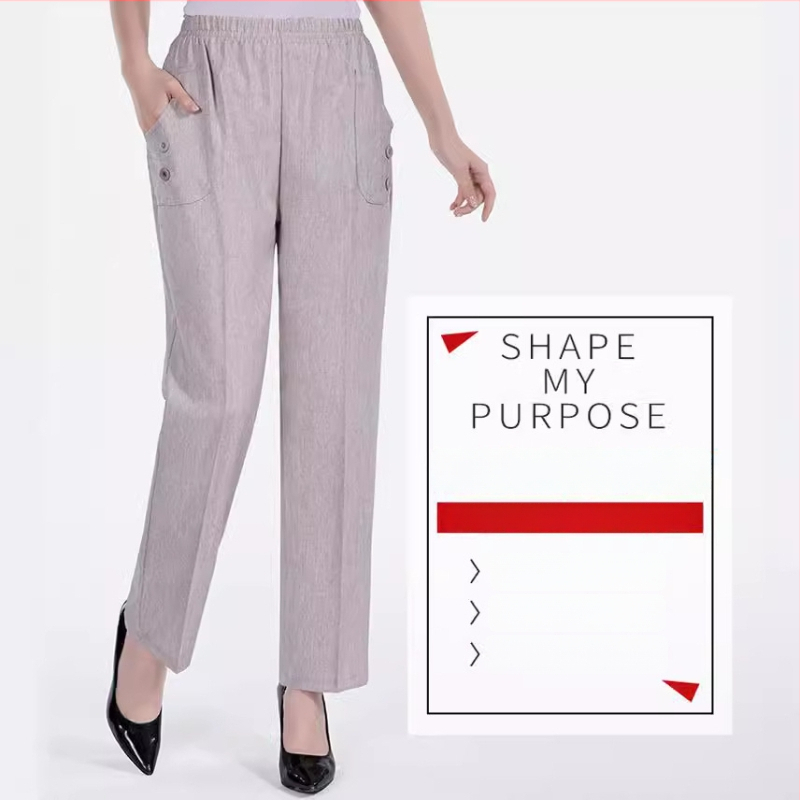 Dámske letné nohavice z bavlny a ľanu, voľný rovný strih, vysoký pás, tenký priedušný materiál