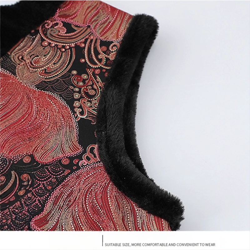 Ujjatlan mellény, kínai stílus, irodalmi retro dizájn, növény- és virágmintás, poliészter anyag, PVC tartalom ≤30%