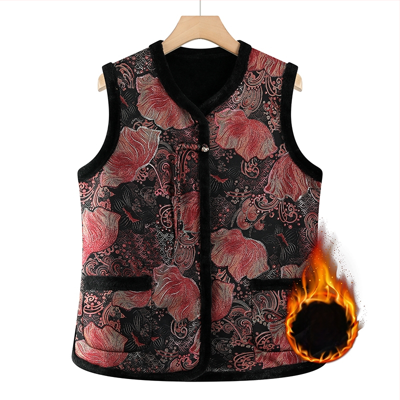 Ujjatlan mellény, kínai stílus, irodalmi retro dizájn, növény- és virágmintás, poliészter anyag, PVC tartalom ≤30%