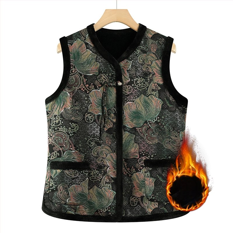 Ujjatlan mellény, kínai stílus, irodalmi retro dizájn, növény- és virágmintás, poliészter anyag, PVC tartalom ≤30%