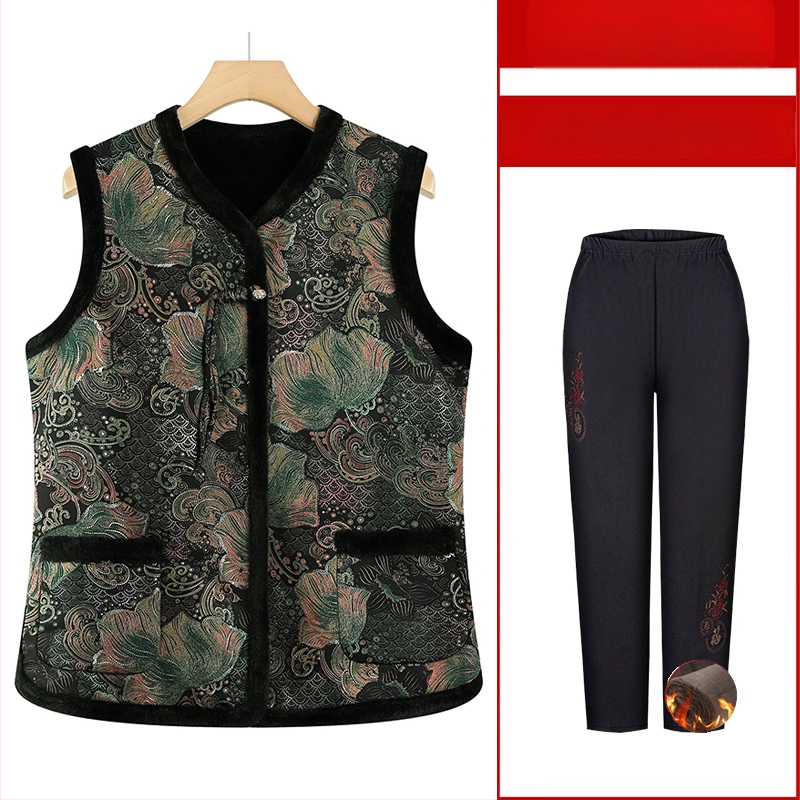 Ujjatlan mellény, kínai stílus, irodalmi retro dizájn, növény- és virágmintás, poliészter anyag, PVC tartalom ≤30%