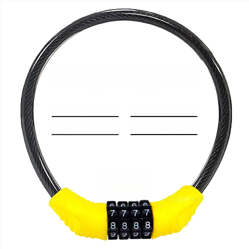 Keyma jelszavas zár kerékpárokhoz, motorkerékpárokhoz és elektromos járművekhez — négyjegyű kód, PVC+acélkábel, 100 g