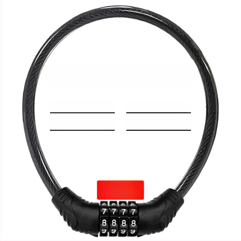 Keyma jelszavas zár kerékpárokhoz, motorkerékpárokhoz és elektromos járművekhez — négyjegyű kód, PVC+acélkábel, 100 g