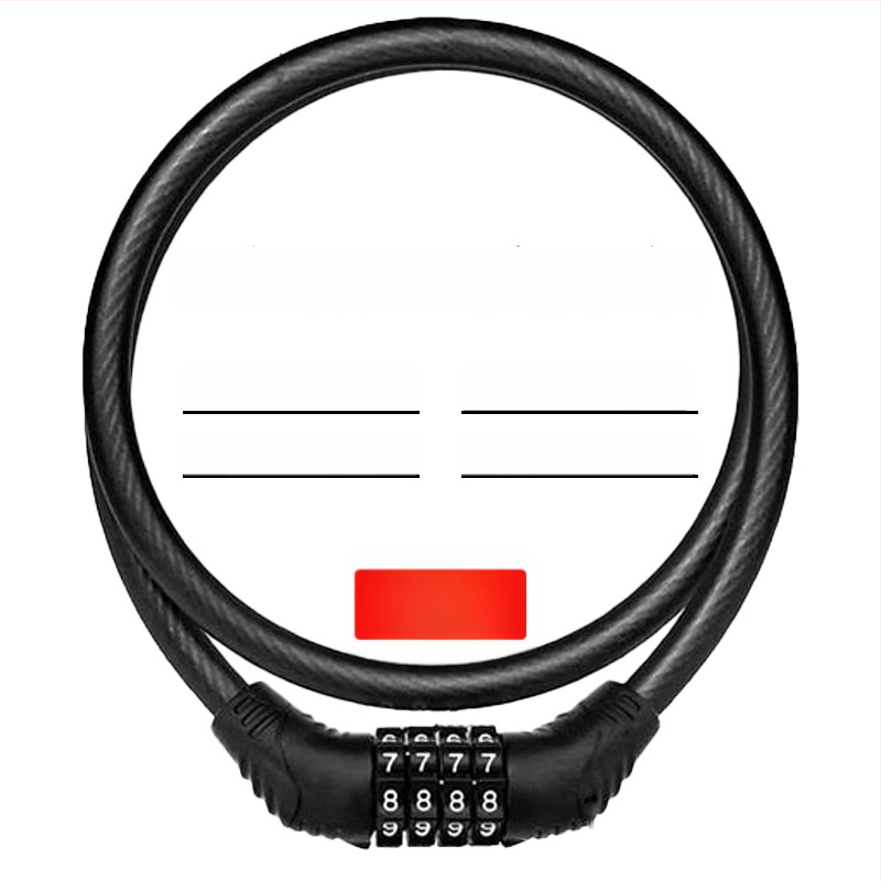 Keyma jelszavas zár kerékpárokhoz, motorkerékpárokhoz és elektromos járművekhez — négyjegyű kód, PVC+acélkábel, 100 g