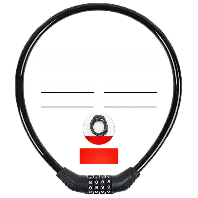 Keyma jelszavas zár kerékpárokhoz, motorkerékpárokhoz és elektromos járművekhez — négyjegyű kód, PVC+acélkábel, 100 g