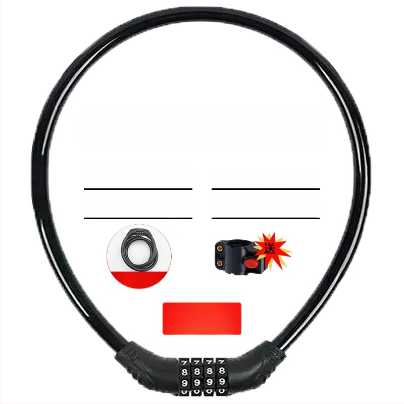 Keyma jelszavas zár kerékpárokhoz, motorkerékpárokhoz és elektromos járművekhez — négyjegyű kód, PVC+acélkábel, 100 g