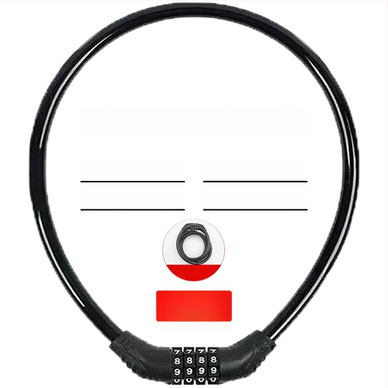 Keyma jelszavas zár kerékpárokhoz, motorkerékpárokhoz és elektromos járművekhez — négyjegyű kód, PVC+acélkábel, 100 g