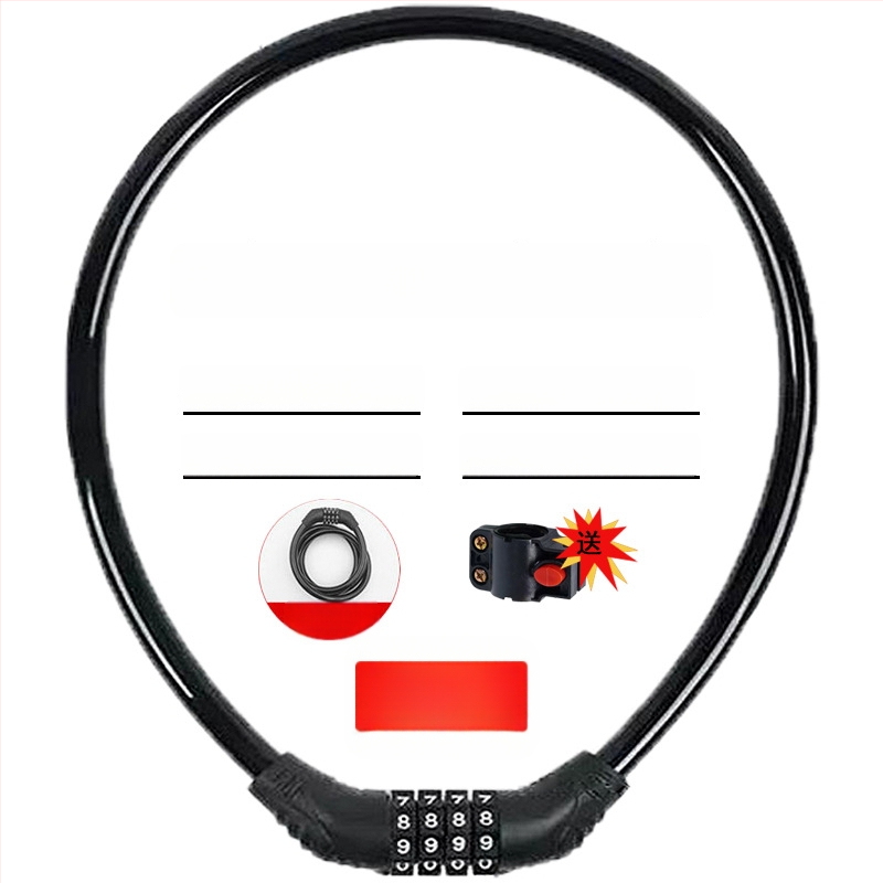 Keyma jelszavas zár kerékpárokhoz, motorkerékpárokhoz és elektromos járművekhez — négyjegyű kód, PVC+acélkábel, 100 g