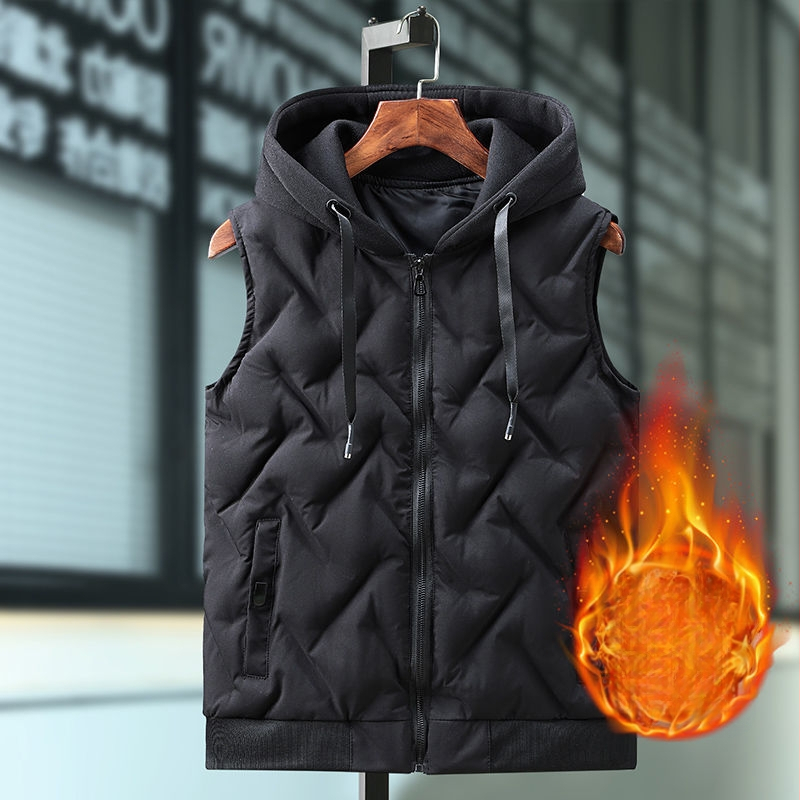 Ανδρικό γιλέκο με κουκούλα από corduroy, εξωτερικό από μαλλί, γέμισμα από βαμβάκι, επένδυση από λινό, με στάσιμο γιακά