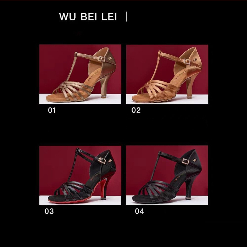 Ženske latino plesne cipele s pet remena u obliku slova T — gornji dio od svile, potplat od velura, prozračne, otporne na habanje