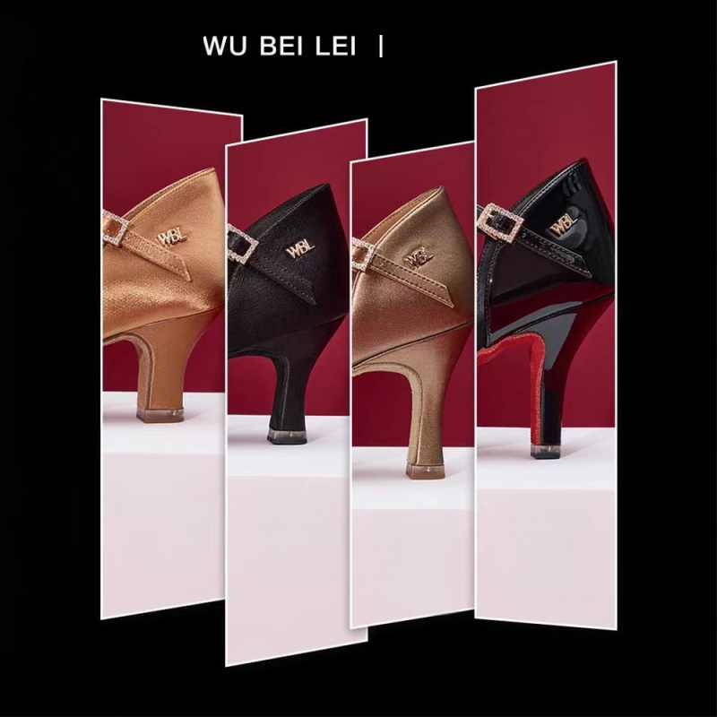 Ženske latino plesne cipele s pet remena u obliku slova T — gornji dio od svile, potplat od velura, prozračne, otporne na habanje