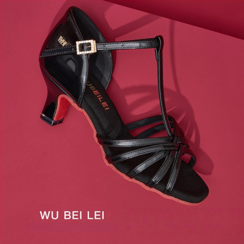 Ženske latino plesne cipele s pet remena u obliku slova T — gornji dio od svile, potplat od velura, prozračne, otporne na habanje