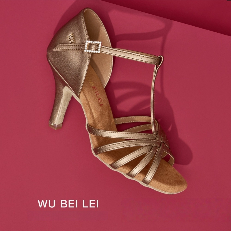 Ženske latino plesne cipele s pet remena u obliku slova T — gornji dio od svile, potplat od velura, prozračne, otporne na habanje