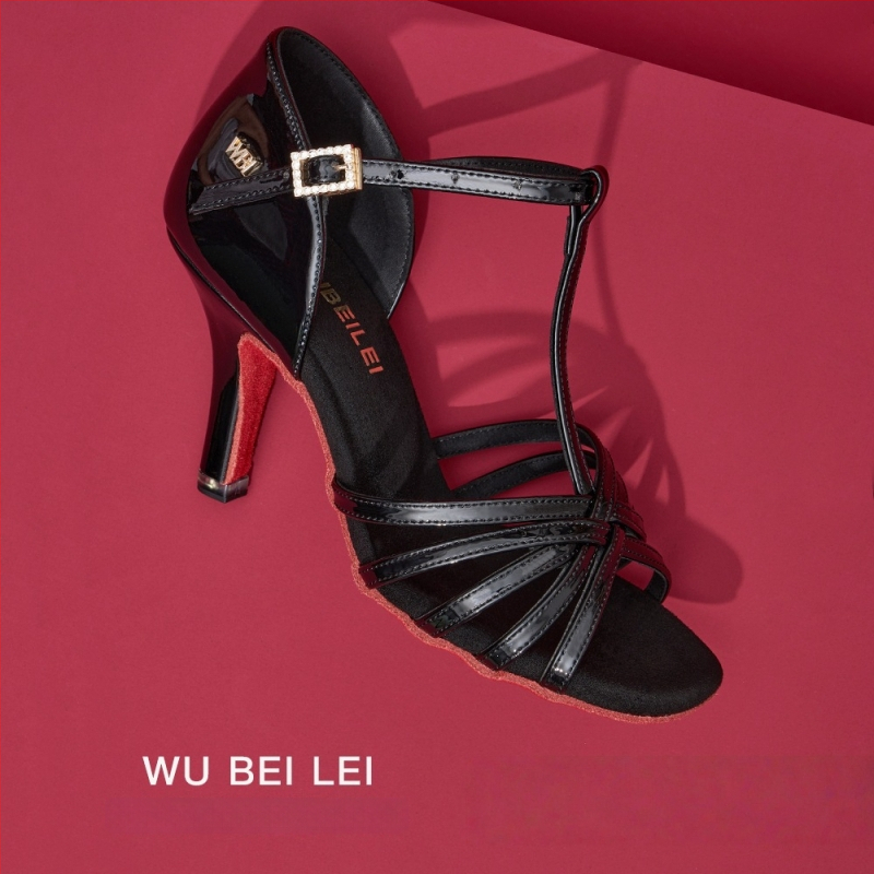 Ženske latino plesne cipele s pet remena u obliku slova T — gornji dio od svile, potplat od velura, prozračne, otporne na habanje