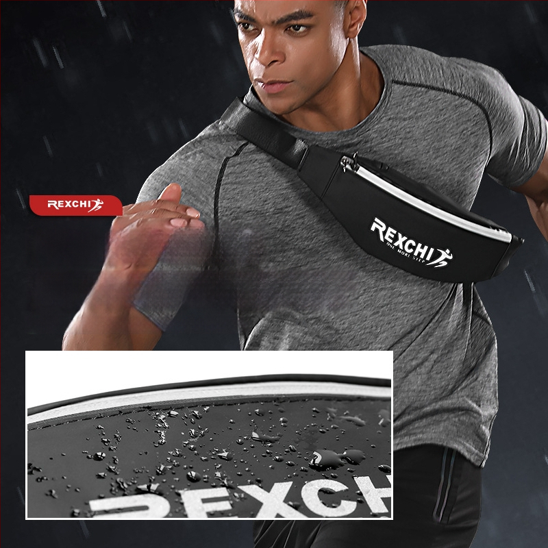 Rexchi sportska torbica oko struka od PU, unisex, višestruki pretinci, vodootporna, crossbody za trčanje