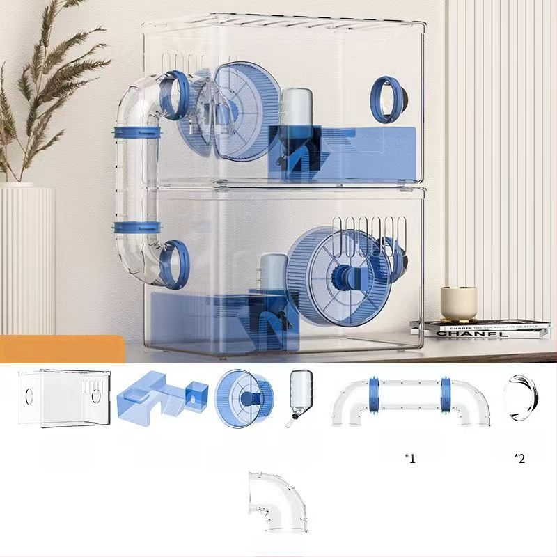 Κλουβί για χάμστερ - Πολυτελής βίλα, Διαφανές Ακρυλικό, Διώροφο Πολυεπίπεδο, Πλαστικό