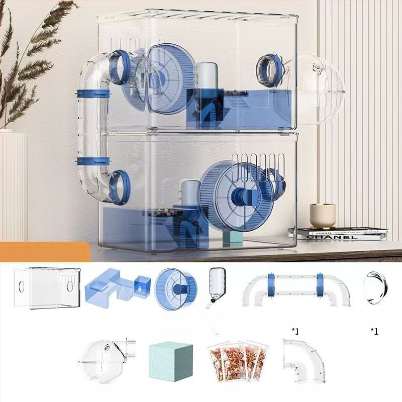 Κλουβί για χάμστερ - Πολυτελής βίλα, Διαφανές Ακρυλικό, Διώροφο Πολυεπίπεδο, Πλαστικό