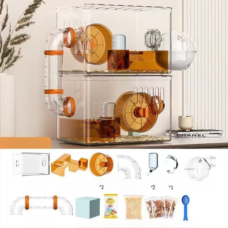 Κλουβί για χάμστερ - Πολυτελής βίλα, Διαφανές Ακρυλικό, Διώροφο Πολυεπίπεδο, Πλαστικό