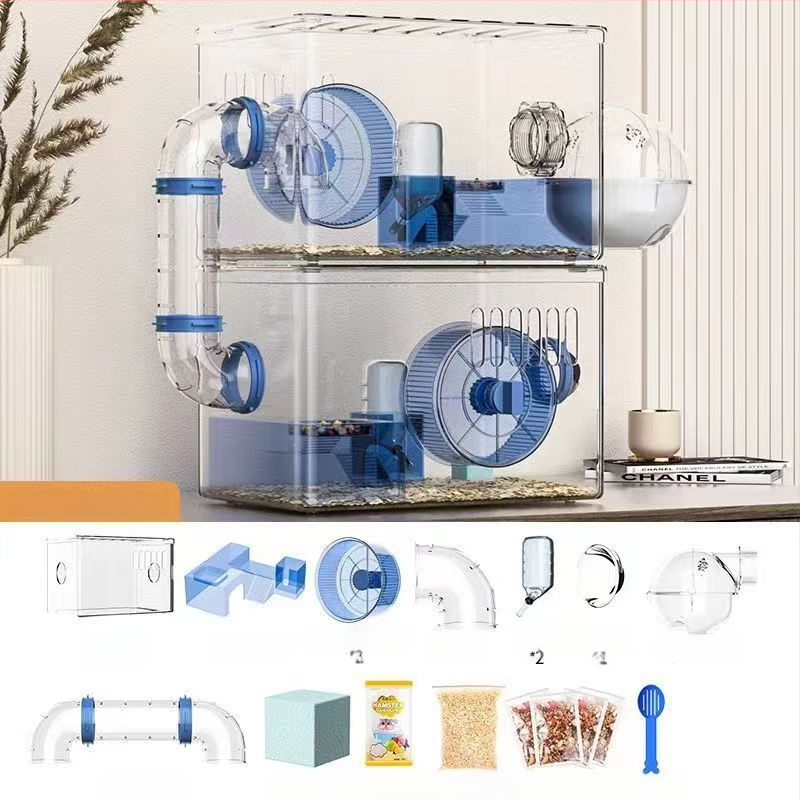 Κλουβί για χάμστερ - Πολυτελής βίλα, Διαφανές Ακρυλικό, Διώροφο Πολυεπίπεδο, Πλαστικό