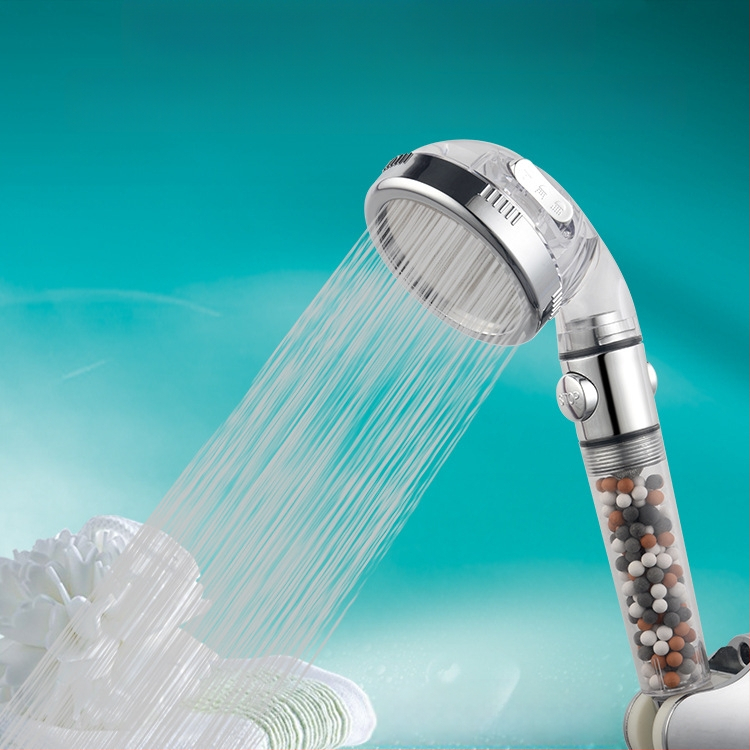 Ντουζ κεφαλή με αρνητικά ιόντα, διακόπτης με ένα κουμπί για διακοπή της ροής, 3 λειτουργίες ρύθμισης ροής, φίλτρο PP βαμβάκι, βιδωτή εγκατάσταση