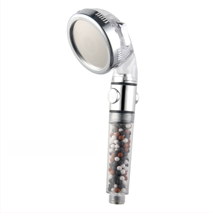 Ντουζ κεφαλή με αρνητικά ιόντα, διακόπτης με ένα κουμπί για διακοπή της ροής, 3 λειτουργίες ρύθμισης ροής, φίλτρο PP βαμβάκι, βιδωτή εγκατάσταση