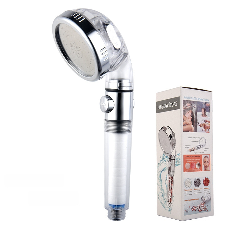 Ντουζ κεφαλή με αρνητικά ιόντα, διακόπτης με ένα κουμπί για διακοπή της ροής, 3 λειτουργίες ρύθμισης ροής, φίλτρο PP βαμβάκι, βιδωτή εγκατάσταση