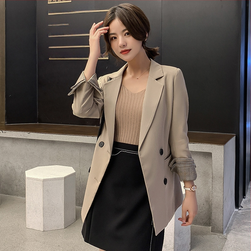 Γυναικείο σακάκι σε κορεατικό στυλ, εφαρμοστό, με γιακά σακάκι και μακριά μανίκια, πολυεστερικό ύφασμα