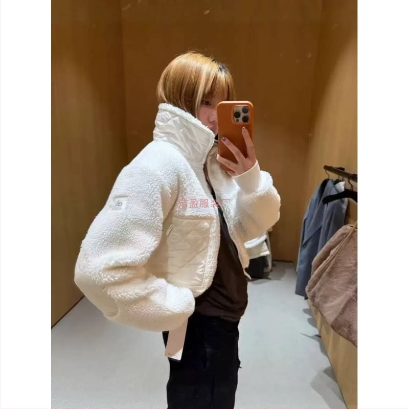 Jieying Jachetă scurtă pentru femei, exterior - amestec bumbac-kasmir (80-90% bumbac, cașmir sub 30%) - croială lejeră, groasă, casual cu guler înalt - Toamnă 2025