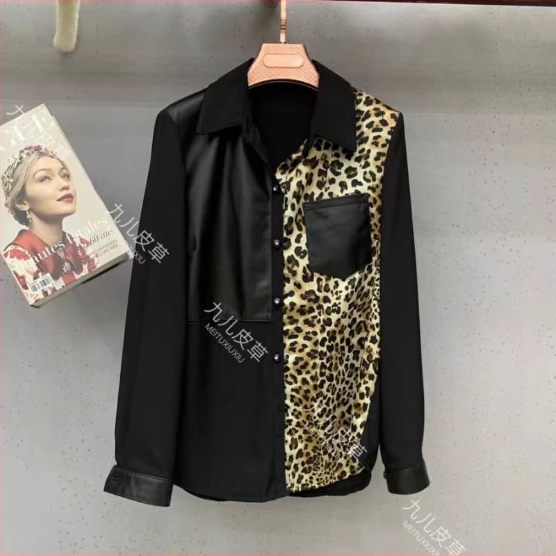 Dámska košeľa z ovčej kože s chiffon panelmi, dlhý rukáv, zapínanie s prackami, jeseň-zima 2025