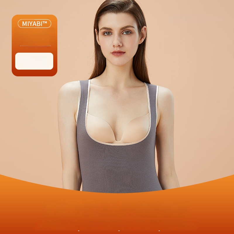 Vestă termică de alăptat pentru femei, căptușită cu fleece, cu sutien încorporat și pernă pentru sân, fără cusături, glugă, material acrilic