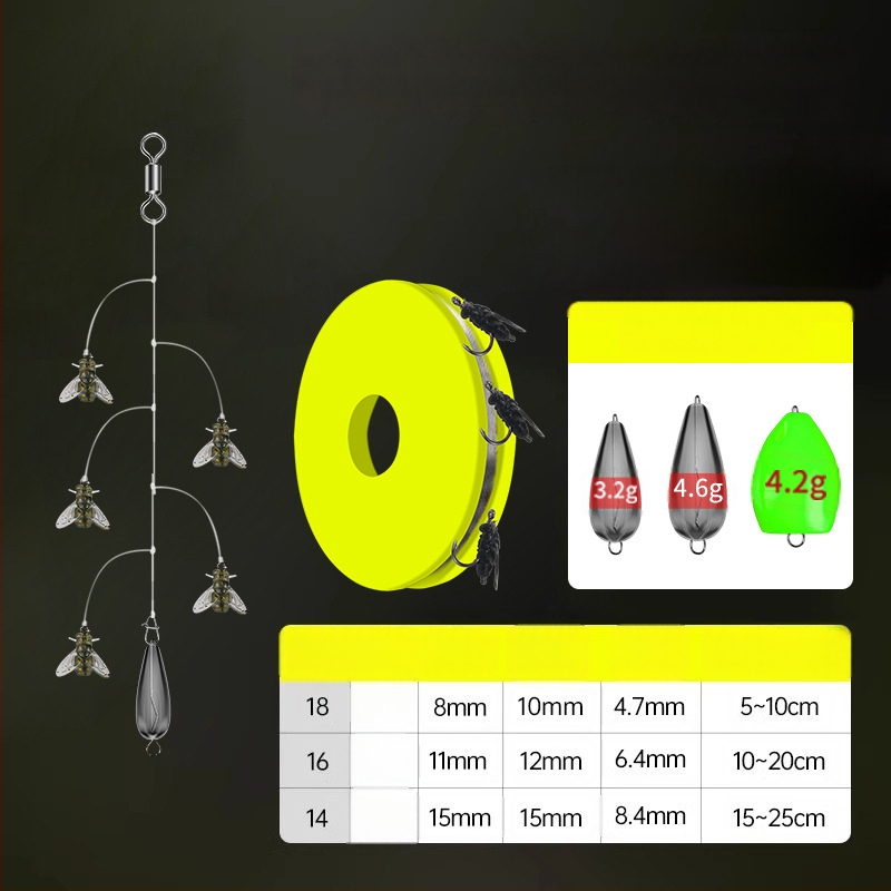 Комплект нишкови куки за мухарски риболов – антизаплитане, Caddis примамка, 16 куки