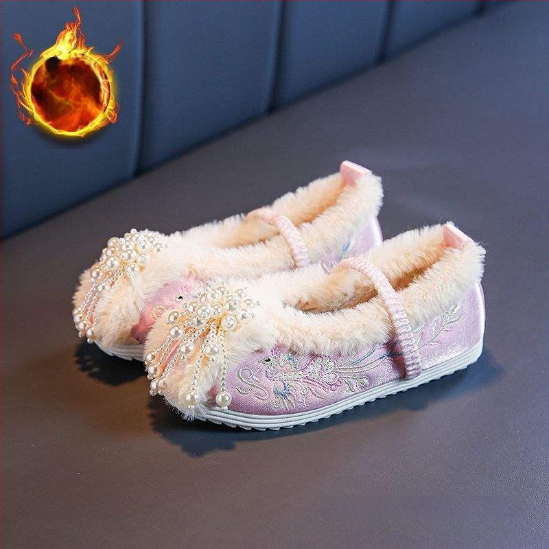 Hanfu ručne tkané topánky pre ženy, etnický štýl, vyšívaný bavlnený vršok, bez šnúrok, zahnutá špička, plochý štvorcový podpätok