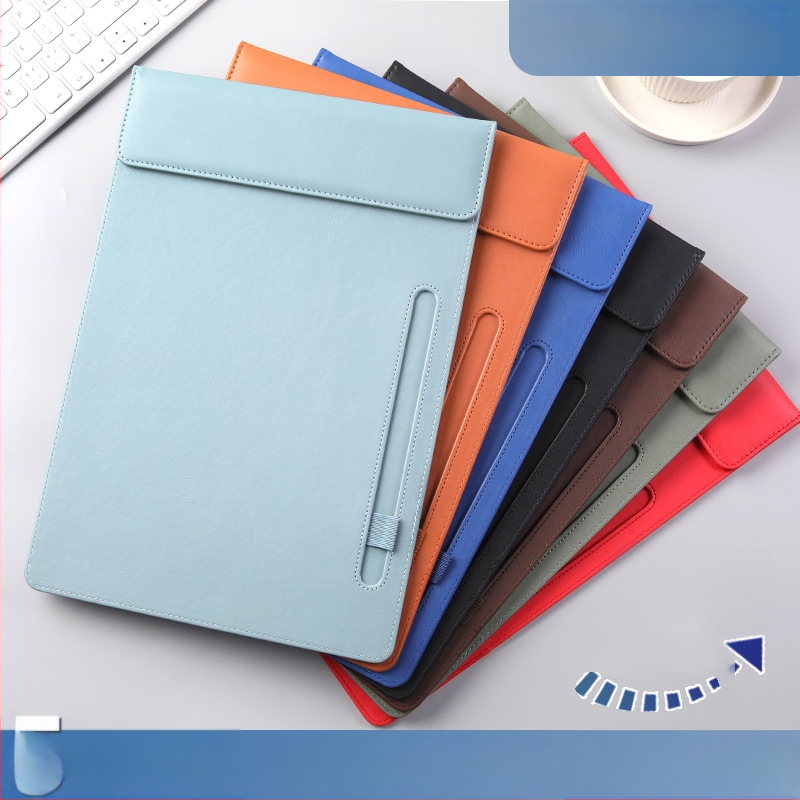 Bőr mágneses mappa A4-es fogóval, 5 mm lemezzel és logónyomtatással – testre szabható