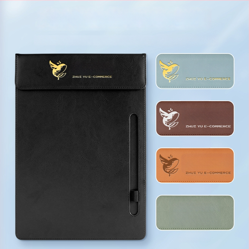 Bőr mágneses mappa A4-es fogóval, 5 mm lemezzel és logónyomtatással – testre szabható