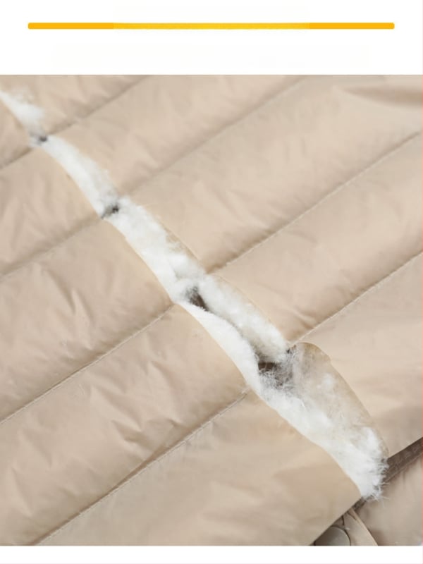 Dámska péřová bunda, štíhla línia, materiál: nylon, výplň: biele kačacie perie, obsah peria 50%, golier typu wood-ear edge