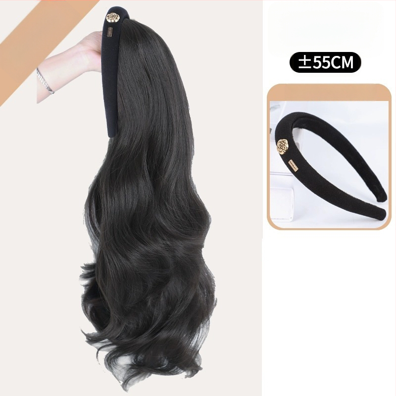 Camellia hajpántos paróka – vízhullámú göndör haj, levehető Camellia hajpánt, U-alakú félfej fedés, hőálló huzal, természetes hatás