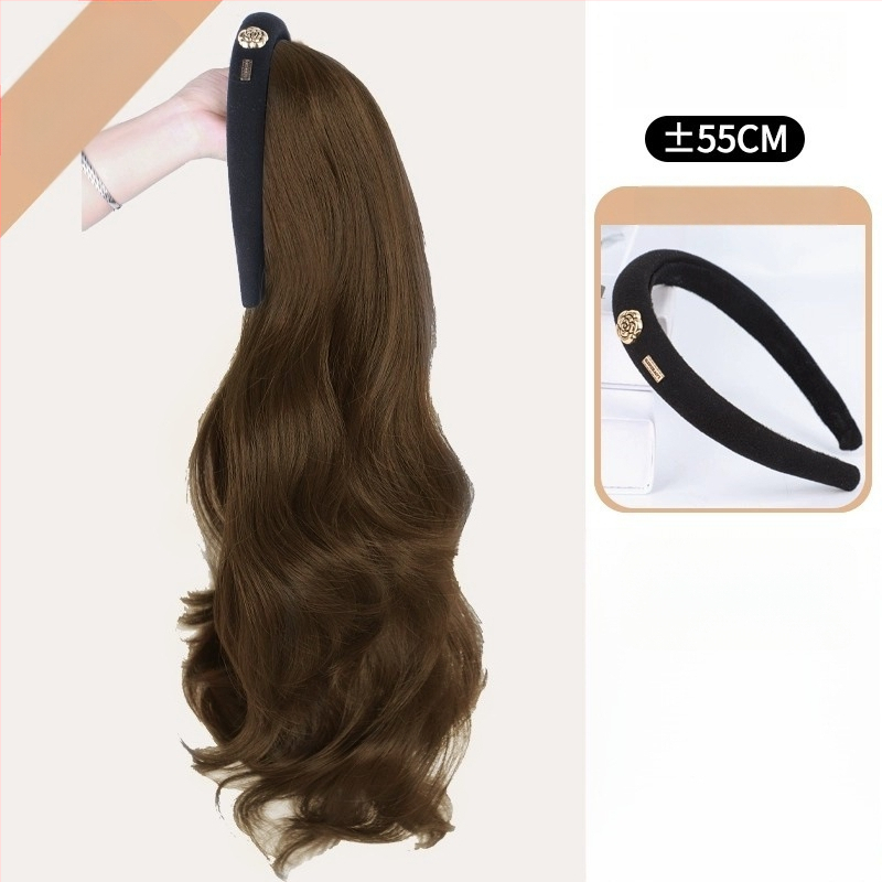 Camellia hajpántos paróka – vízhullámú göndör haj, levehető Camellia hajpánt, U-alakú félfej fedés, hőálló huzal, természetes hatás