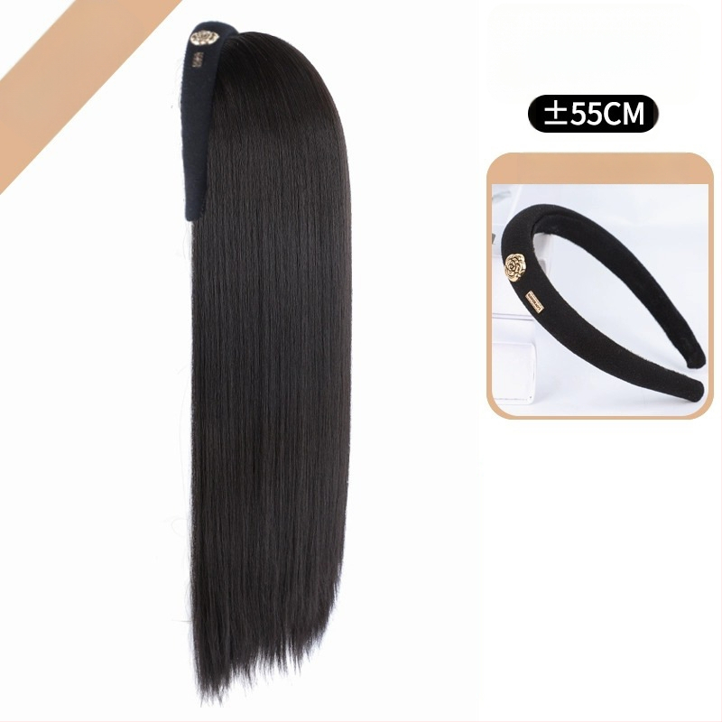 Camellia hajpántos paróka – vízhullámú göndör haj, levehető Camellia hajpánt, U-alakú félfej fedés, hőálló huzal, természetes hatás