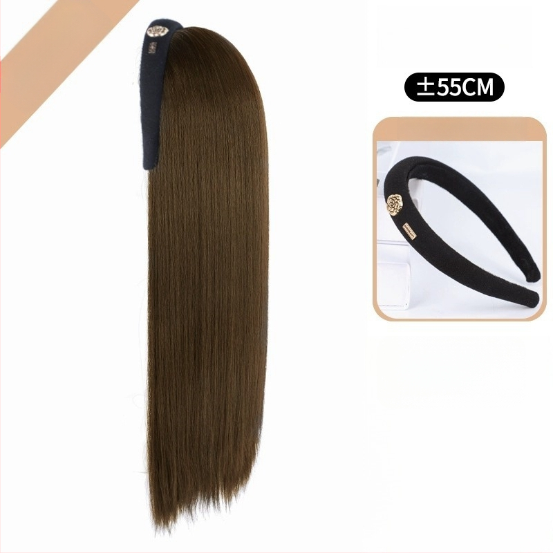 Camellia hajpántos paróka – vízhullámú göndör haj, levehető Camellia hajpánt, U-alakú félfej fedés, hőálló huzal, természetes hatás