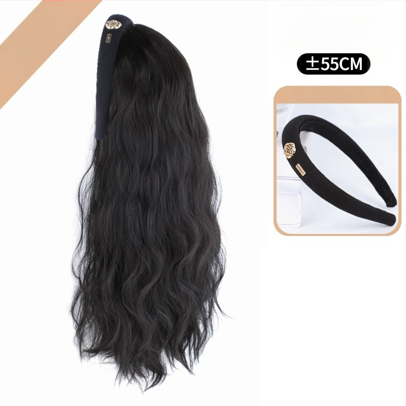 Camellia hajpántos paróka – vízhullámú göndör haj, levehető Camellia hajpánt, U-alakú félfej fedés, hőálló huzal, természetes hatás