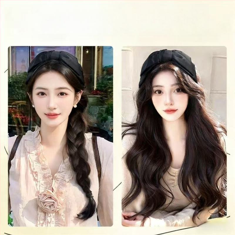 Fejbandás paróka, hosszú haj, egy darabos, levehető félfej dizájn, matt selyem haj, frufru egyenes vagy ferde
