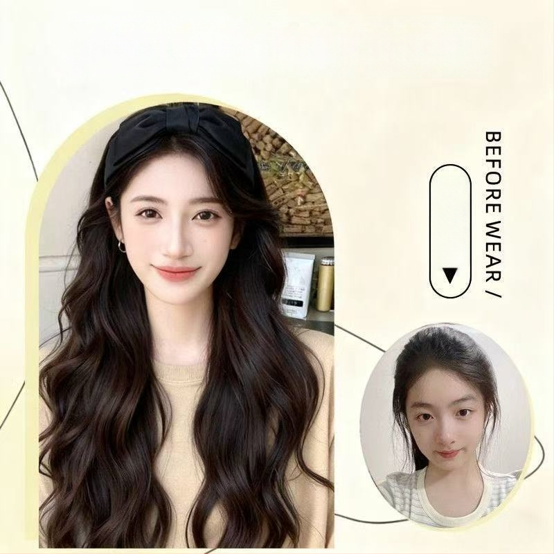 Fejbandás paróka, hosszú haj, egy darabos, levehető félfej dizájn, matt selyem haj, frufru egyenes vagy ferde