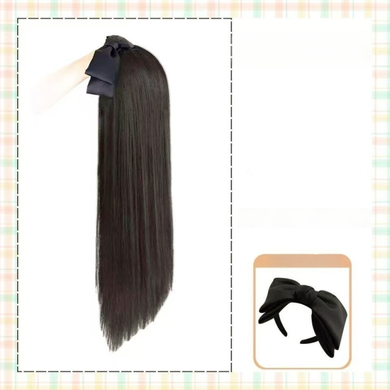 Fejbandás paróka, hosszú haj, egy darabos, levehető félfej dizájn, matt selyem haj, frufru egyenes vagy ferde