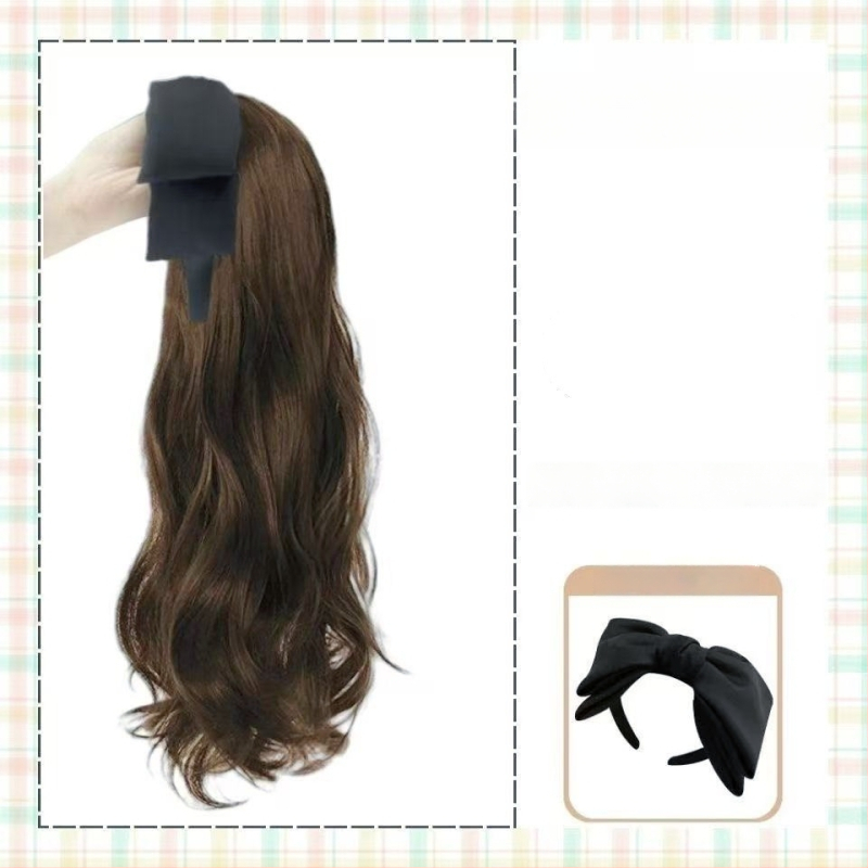 Fejbandás paróka, hosszú haj, egy darabos, levehető félfej dizájn, matt selyem haj, frufru egyenes vagy ferde