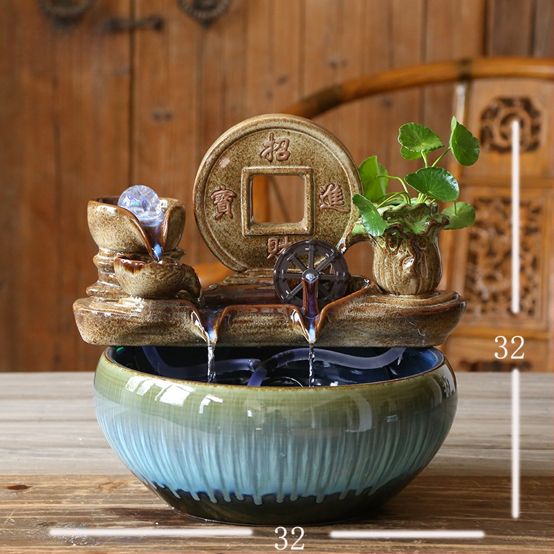 Keramički Feng Shui vodeni ukras s kružnim protokom vode, fontana s vjetrenjačom, vodna scena za dnevni boravak, ovlaživač magle