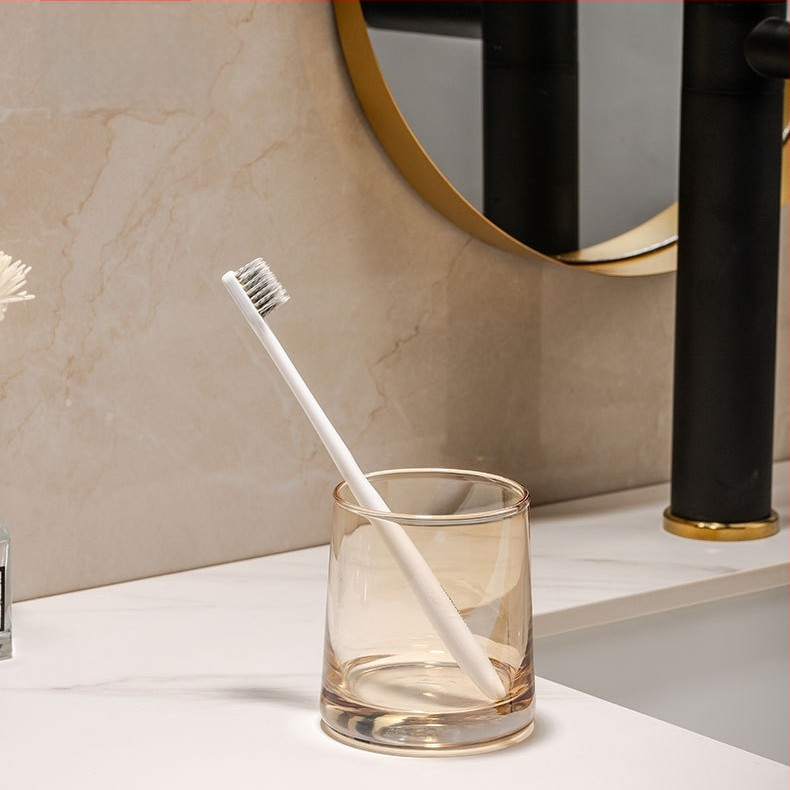 Pahar din sticlă pentru gargară și set de pahare pentru periuțe de dinți – formă rotundă, construcție pe un singur strat, îngrijire a sănătății orale