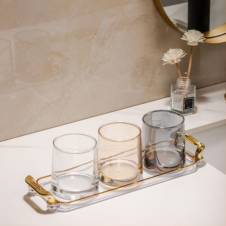 Pahar din sticlă pentru gargară și set de pahare pentru periuțe de dinți – formă rotundă, construcție pe un singur strat, îngrijire a sănătății orale